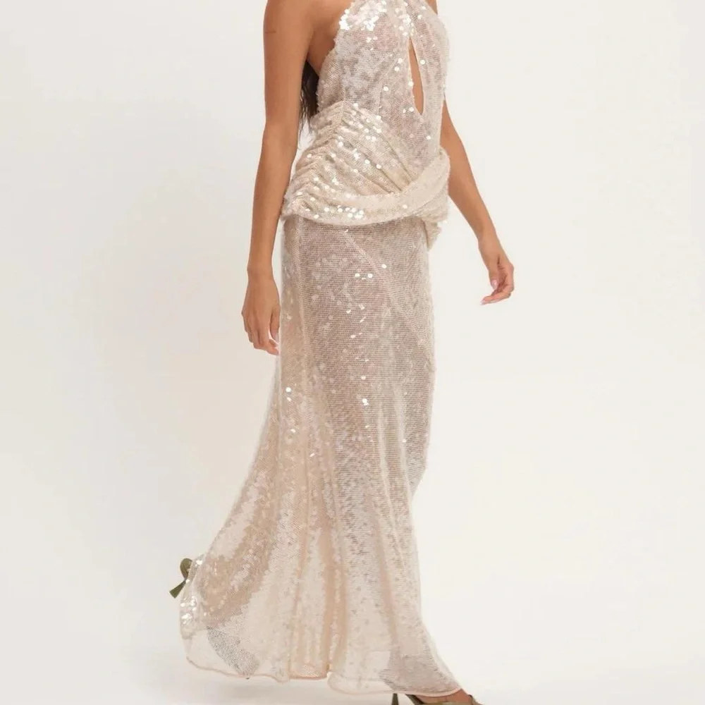 For Love & Lemons Sydney Sequin Maxi Dress Backless Halter Gown - Picture 4 of 12
